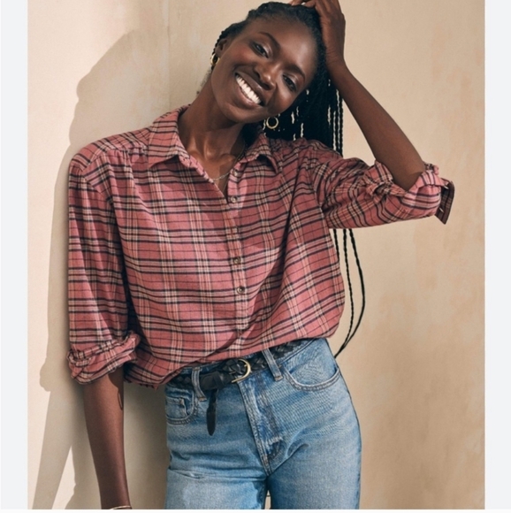 Faherty Tops - Faherty Ollie Plaid Long Sleeve Popover Shirt Collar Small Lightweight